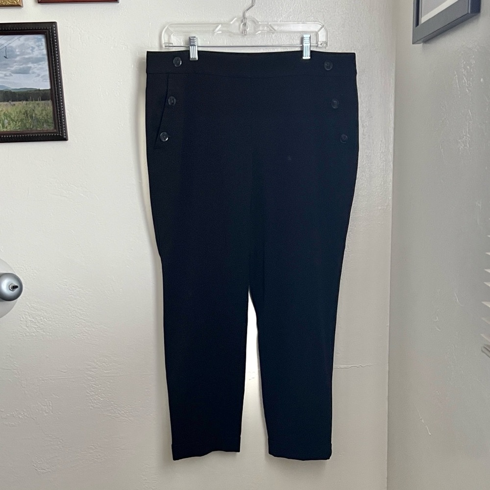 Loft Crop Mid Rise Black Dress Pants Button Detail Pockets